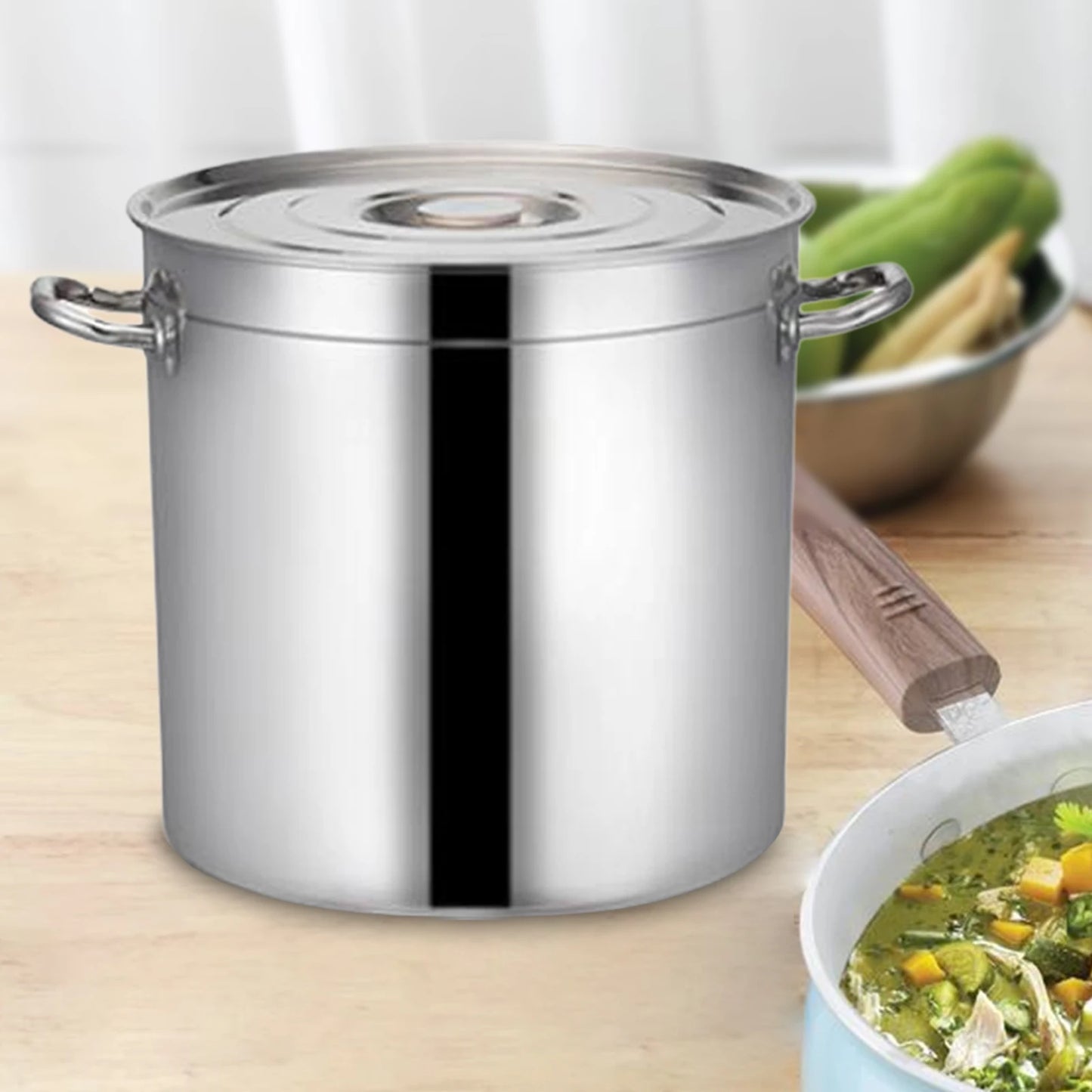 Stainless Steel Stockpot Induction Pots Oil Bucket Easy to Clean with Handle, Kitchen Soup Pot Canning Pasta Large Pot for Hotel