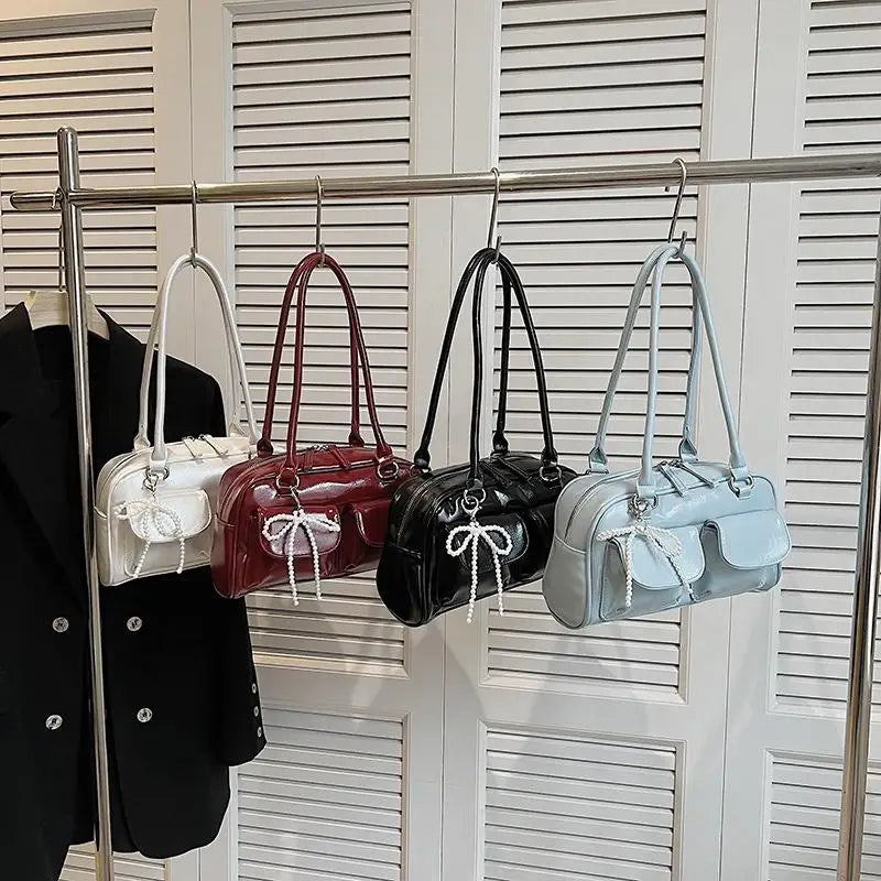 Women's Handbag with Pendant Armpit Boston Bag Fashion Cool Bowling Bags Ladies Large Capacity Shoulder Bag
