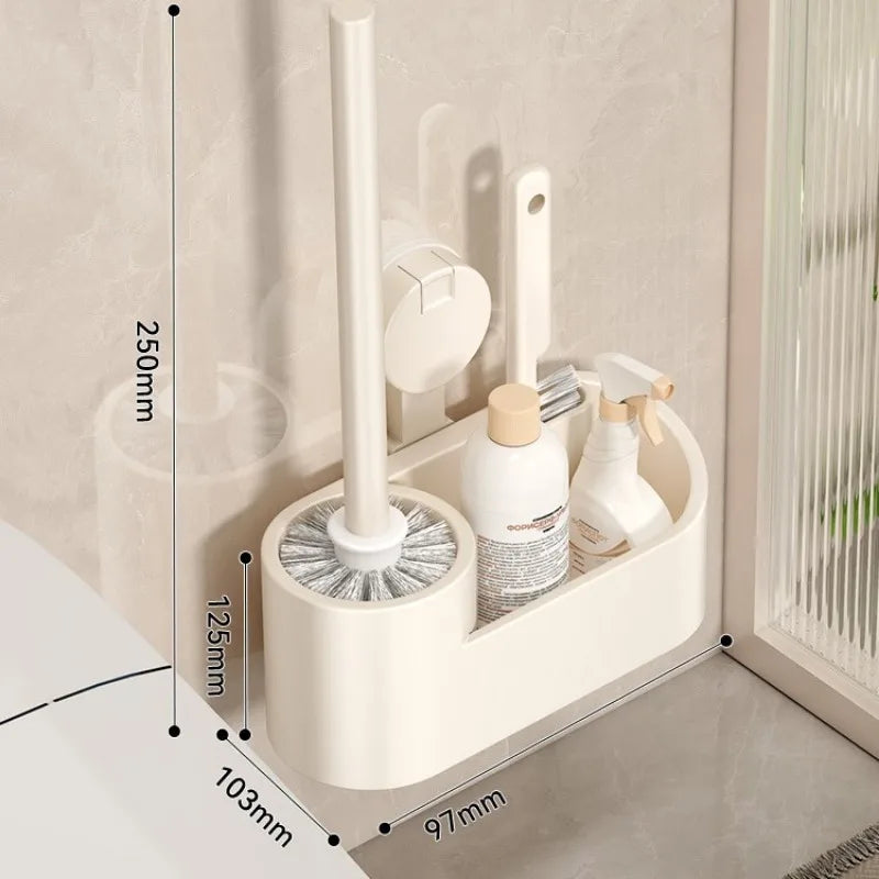 Bathroom Toilet Brush Holder Cleaning Tools Space Aluminum Wall Mounted Sucker  Vertical Toilet Brush Bathroom Accessories