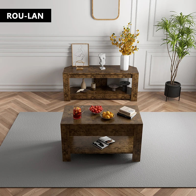 TV table and Lift Top Coffee Table with Storage , Rustic Wood Raisable Top Central Table for Living Room