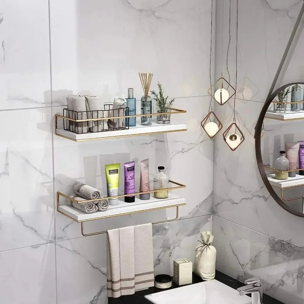 Bathroom Shelving Wooden Towel Rack Toilet Cosmetics and Toiletries Storage Kitchen Display Rack Wall Mounted Storage Holder