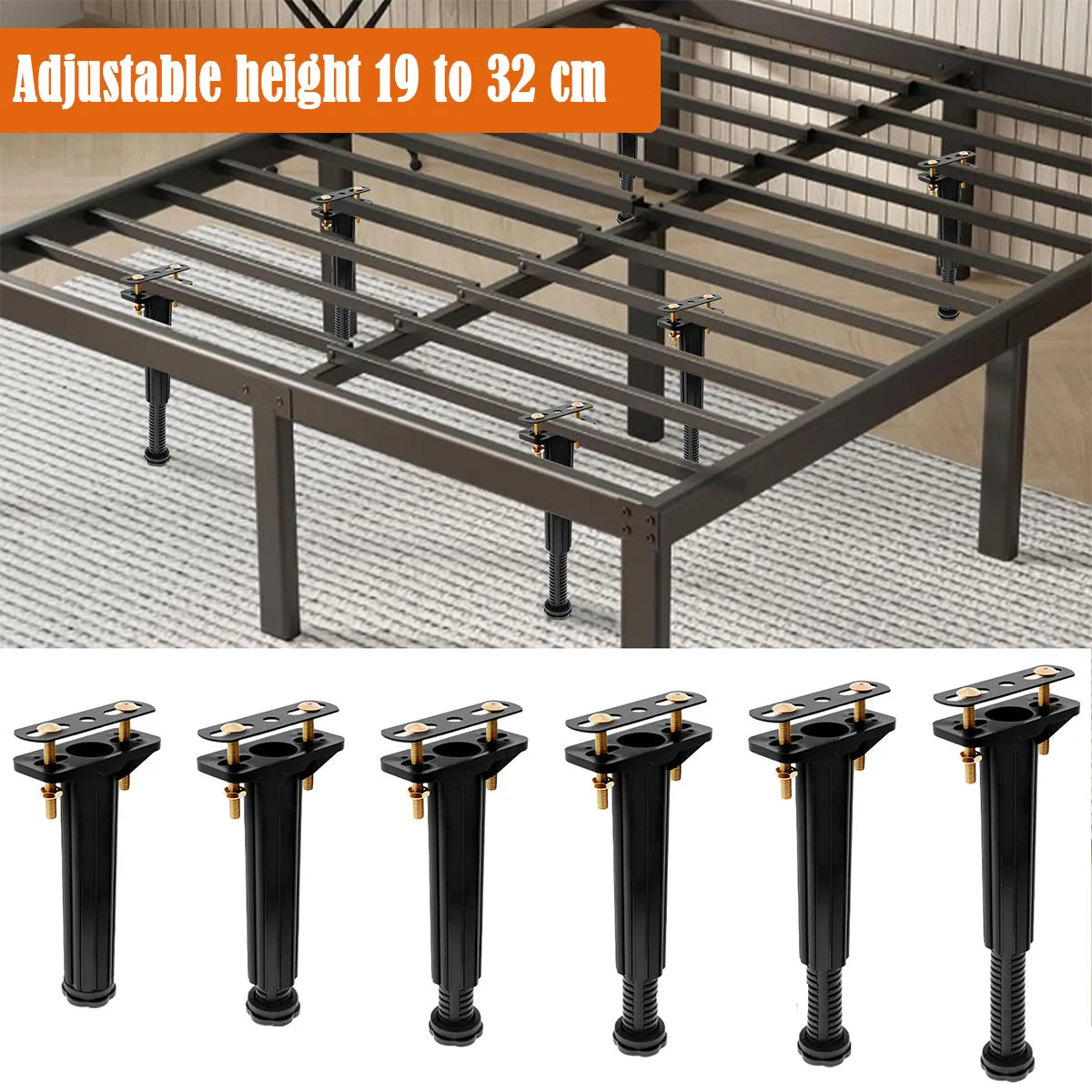 6Pcs Upgraded Telescopic Bed Beam Support Foot Adjustable Bed Bottom Load Bearing Bracket Frame Centre Slats Support Leg