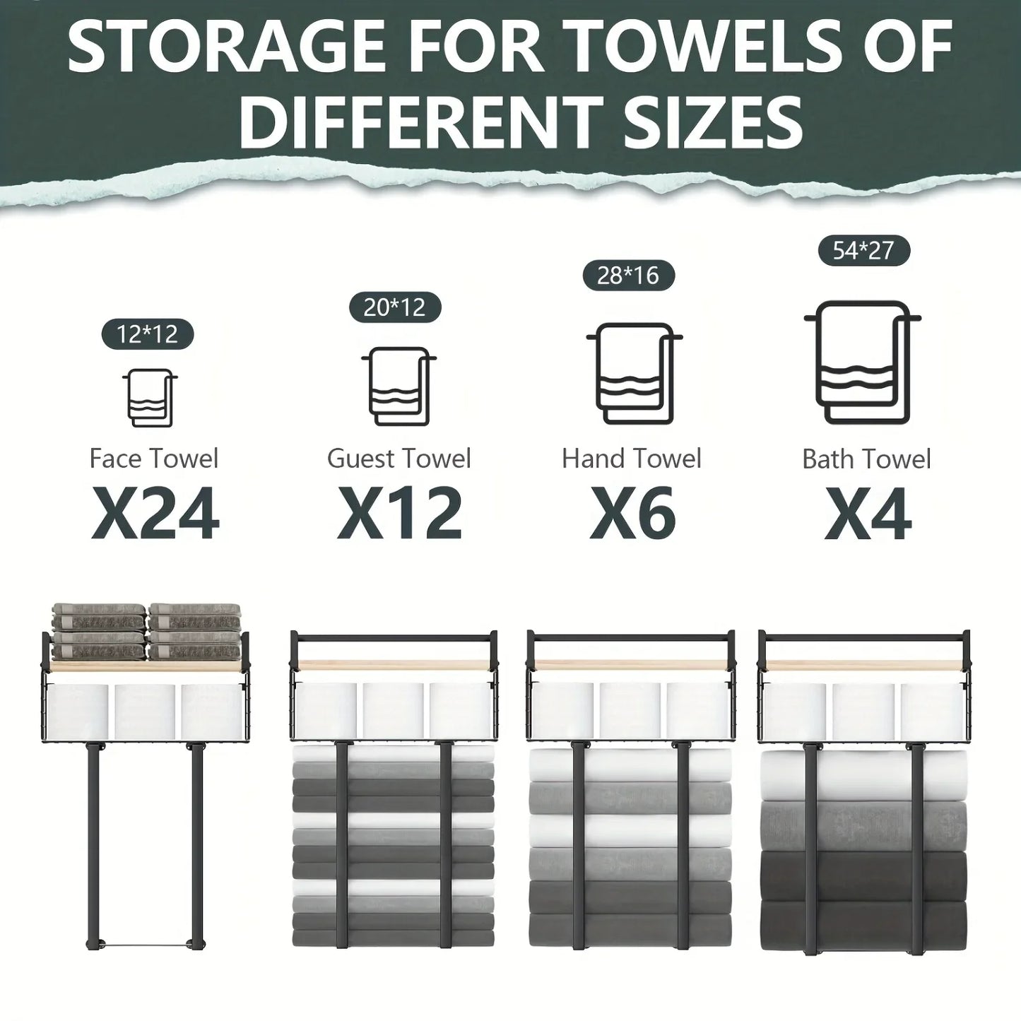 Bathroom Sheves, Towel Racks With Metal Tissue Basket, Holder Wall Rack For Rolled Towels, Org