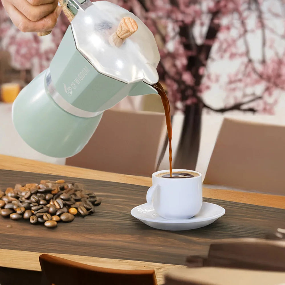 CF Wisdom Mocha Coffee Maker, Italian Espresso Maker, Vintage Mocha Pot, Home Coffee Tool, Portable, 300ml