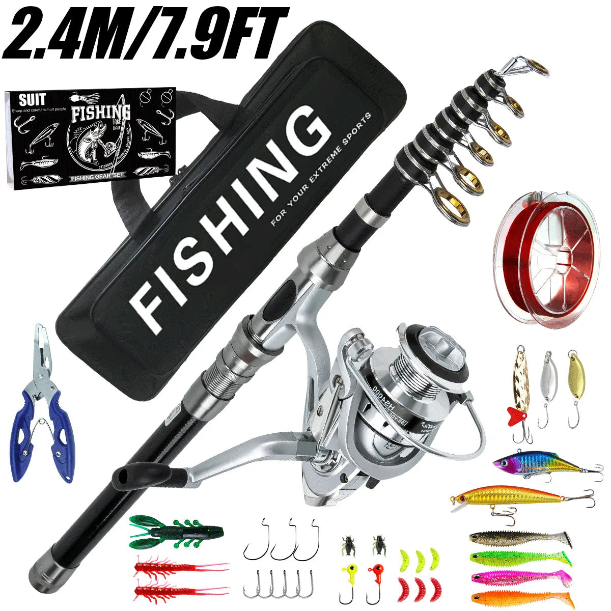 Fishing gear rod and wheel set Far throw Luya sea fishing rod and reel combination telescopic spinning rod