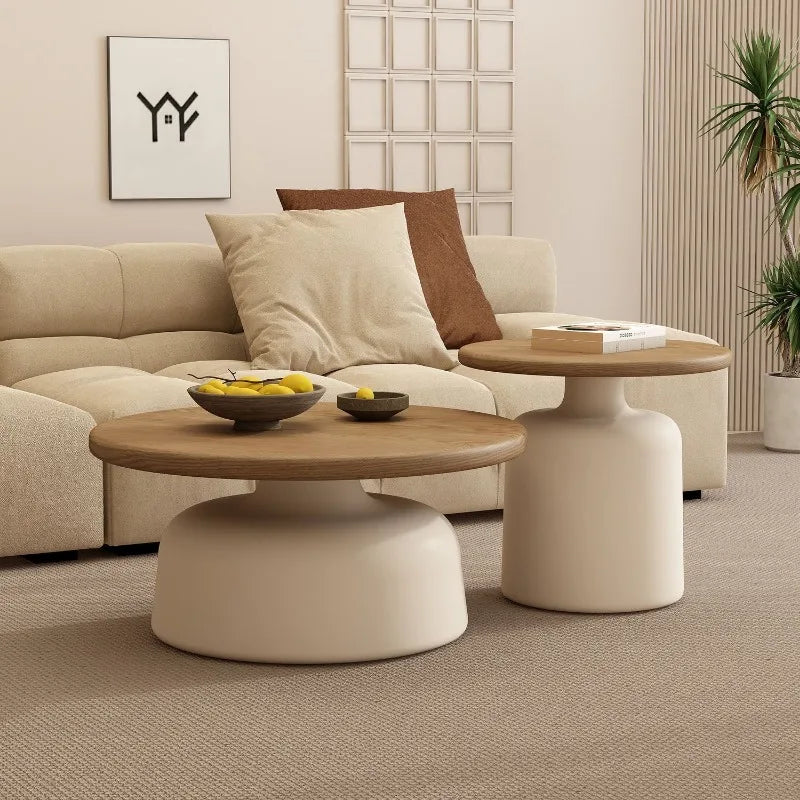 Wooden Round Coffee Table Minimalist Bedside Stand Creamy Nordic Living Room and Balcony Side Table for Small Spaces