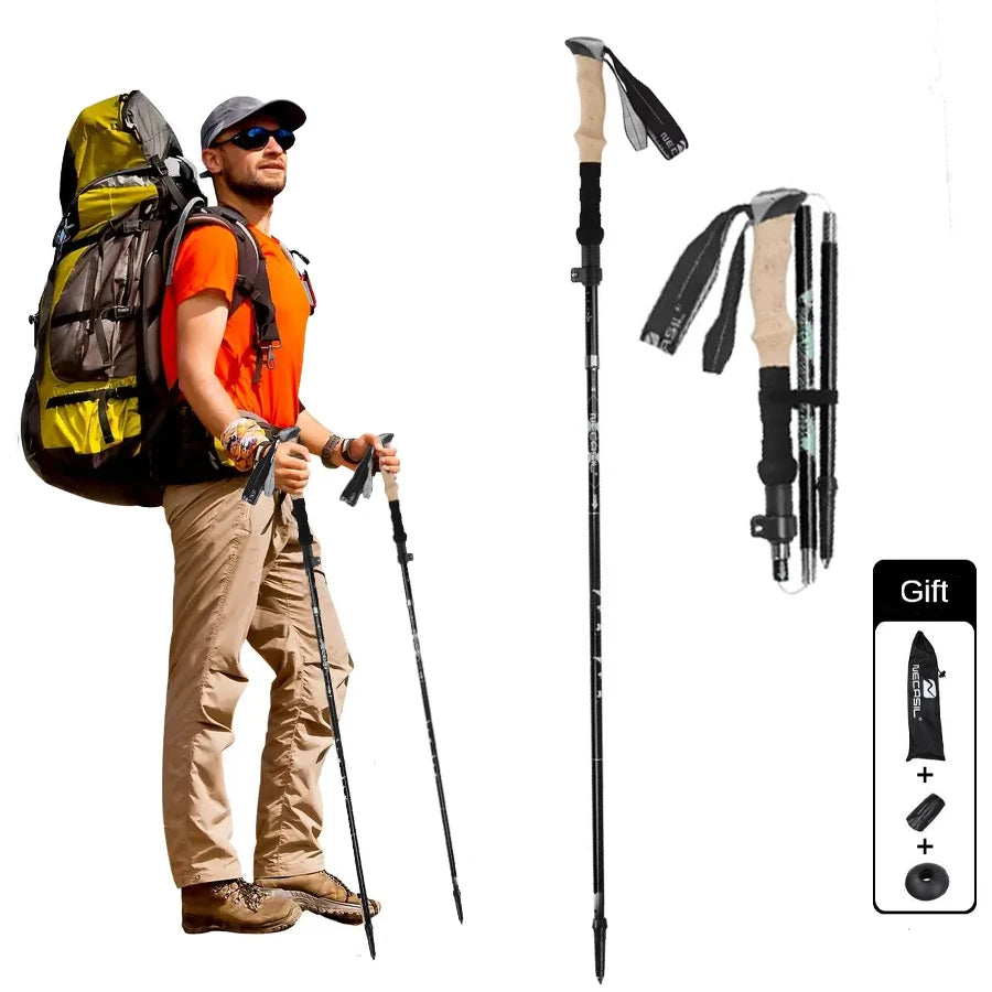 Collapsible Hiking Stick-Lightweight,Foldable Retractable Trekking Poles with Adjustable Heights-Walking Backpacking,Camping