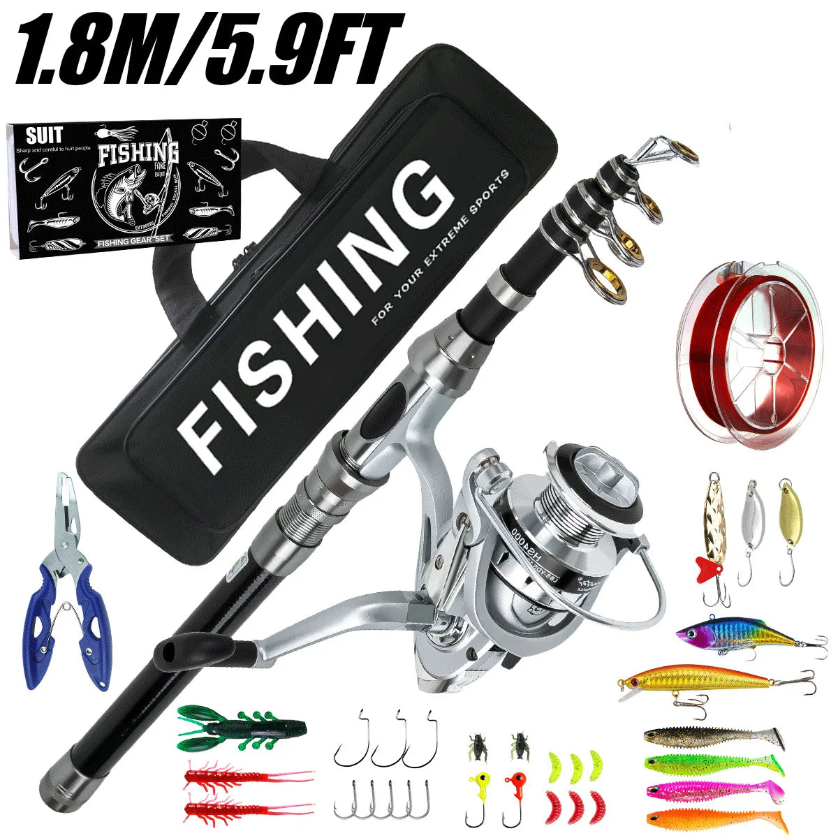Fishing gear rod and wheel set Far throw Luya sea fishing rod and reel combination telescopic spinning rod