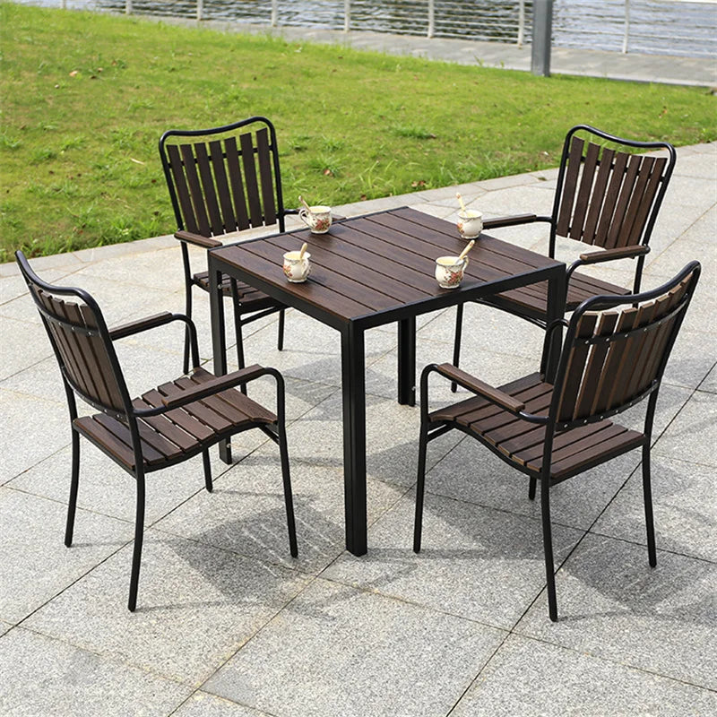 Modern Plastic Wood Outside Dining Table Aluminum Fram Garden Table Lawn Furniture Outdoor Tables For Restaurant