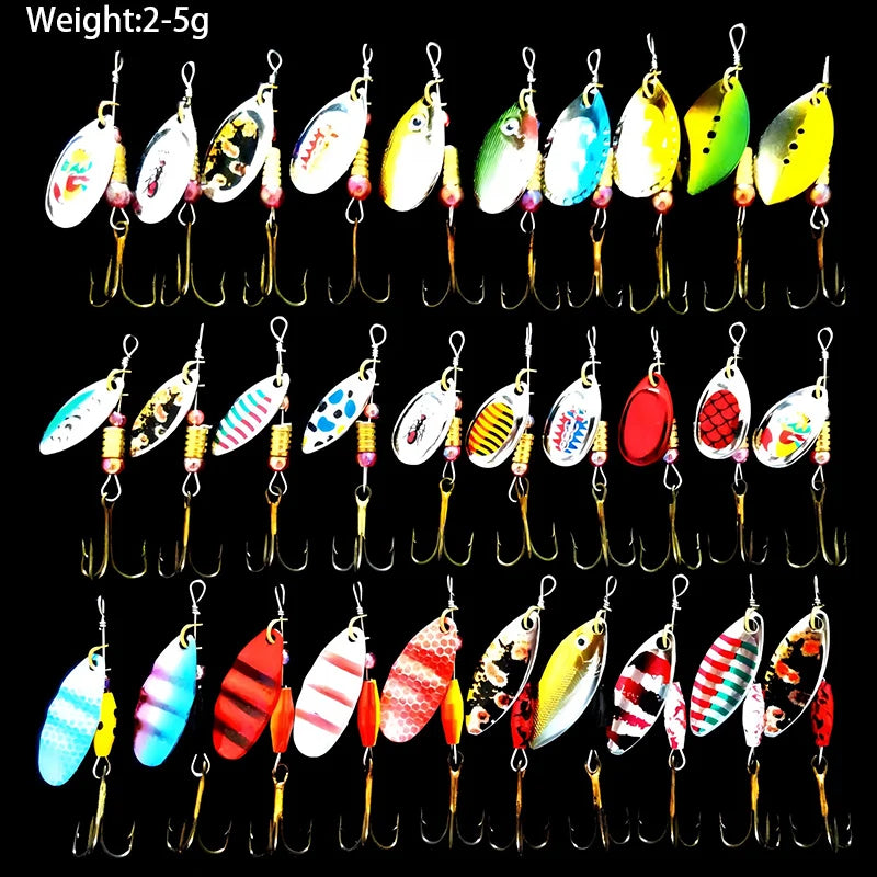 30pcs/Lot Fishing Lures Kit Spoon Spinner Set Metal Lure Artificial Bait Wobblers Bass Pike Perch Trout Freshwater Gear Tackle