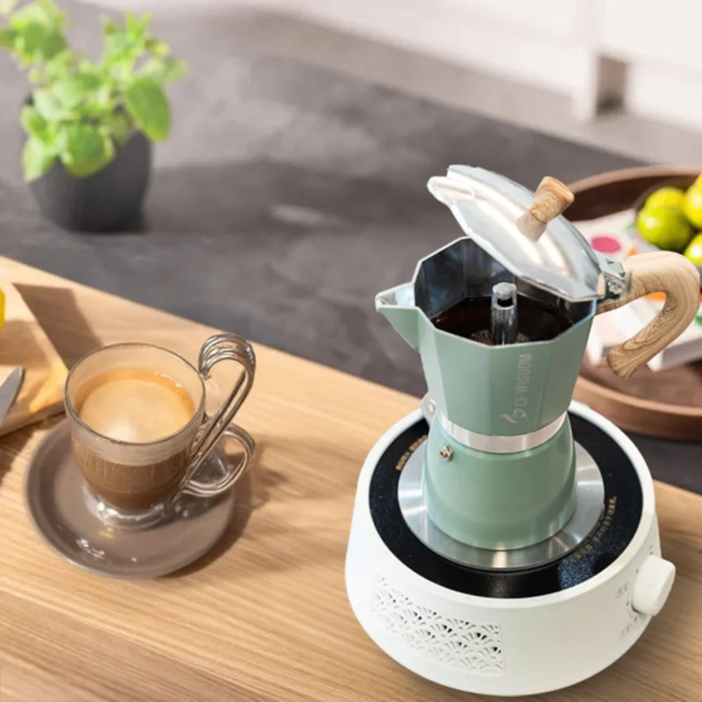 CF Wisdom Mocha Coffee Maker, Italian Espresso Maker, Vintage Mocha Pot, Home Coffee Tool, Portable, 300ml