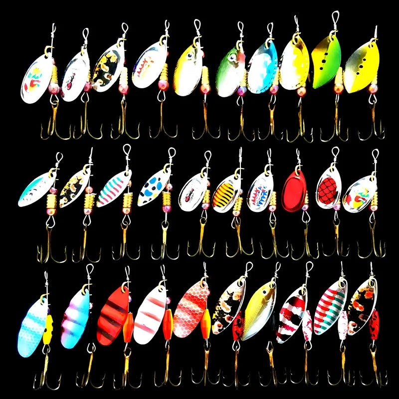 30pcs/Lot Fishing Lures Kit Spoon Spinner Set Metal Lure Artificial Bait Wobblers Bass Pike Perch Trout Freshwater Gear Tackle
