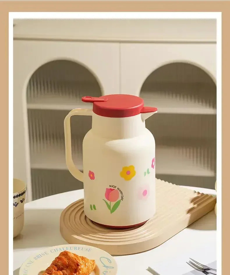 Home 1L Tulip Insulated Pot Large Capacity Warm Water Bottle Dormitory Insulated Bottle Coffee Pot Glass Inner Pot Water Bottle