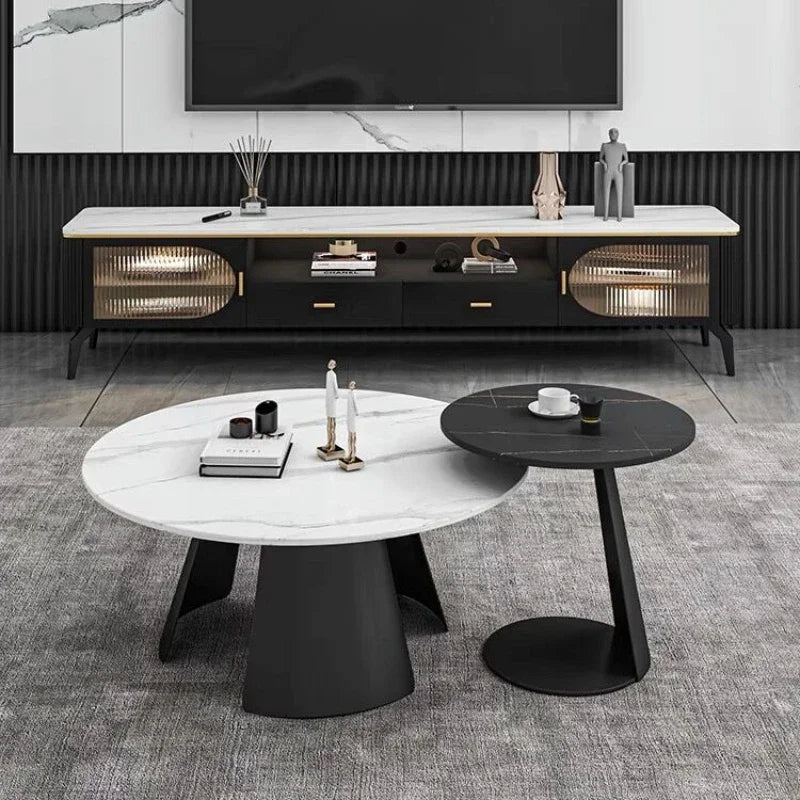 Light Luxury Modern Round Tea Coffee Tables Simple Slate Center Tables Sofa Side Tables for Living Room Home Creative Furniture