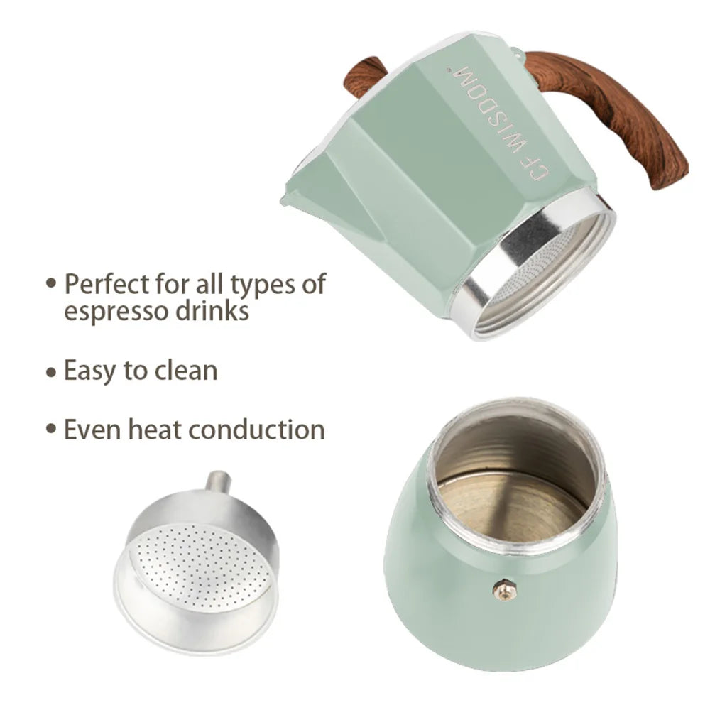 CF Wisdom Mocha Coffee Maker, Italian Espresso Maker, Vintage Mocha Pot, Home Coffee Tool, Portable, 300ml