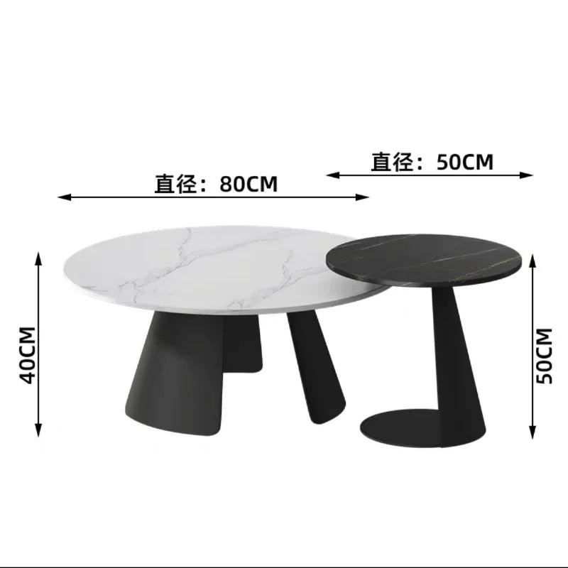 Light Luxury Modern Round Tea Coffee Tables Simple Slate Center Tables Sofa Side Tables for Living Room Home Creative Furniture