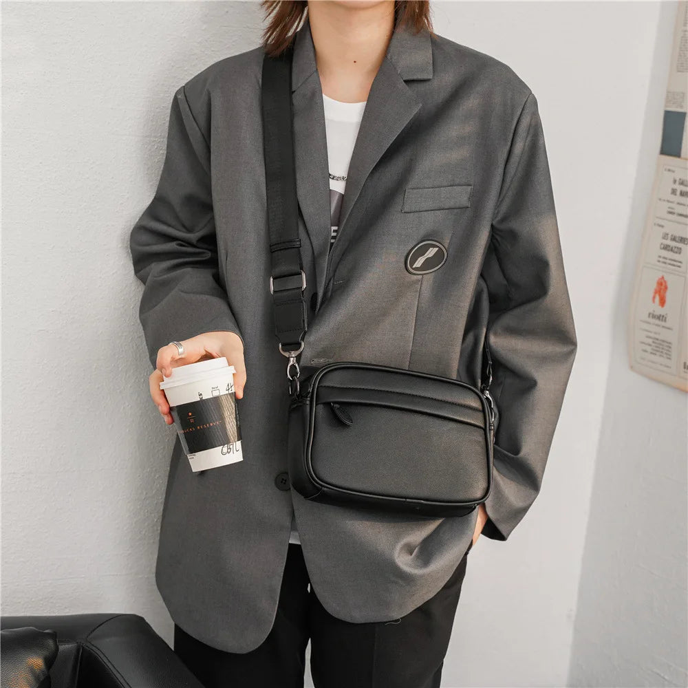 Casual Solid Men's Crossbody Bag Messenger Bag Mens PU Leather Crossbody Shoulder Bags Male Handbag Bags Cross Body Ba
