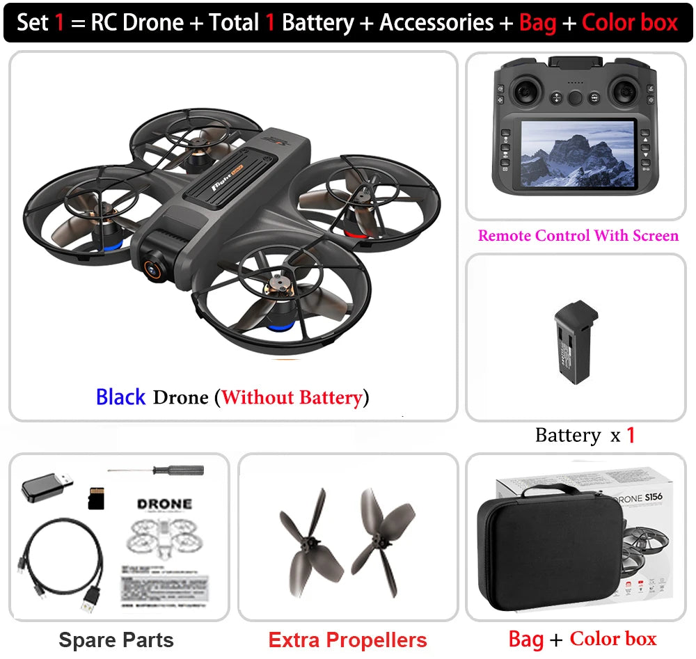 S156 Drone HD Dual-Camera Aerial PhotographyRemote Control with Screen Aircraft Optical Flow Hover Brushless RC Quadcopter Toy