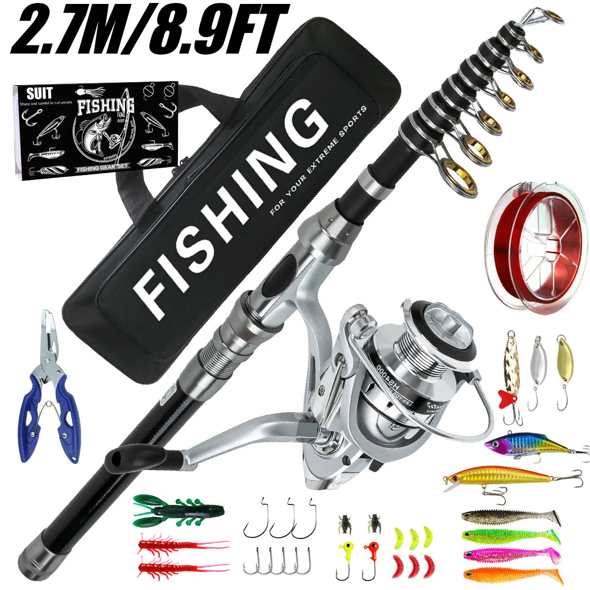 Fishing gear rod and wheel set Far throw Luya sea fishing rod and reel combination telescopic spinning rod