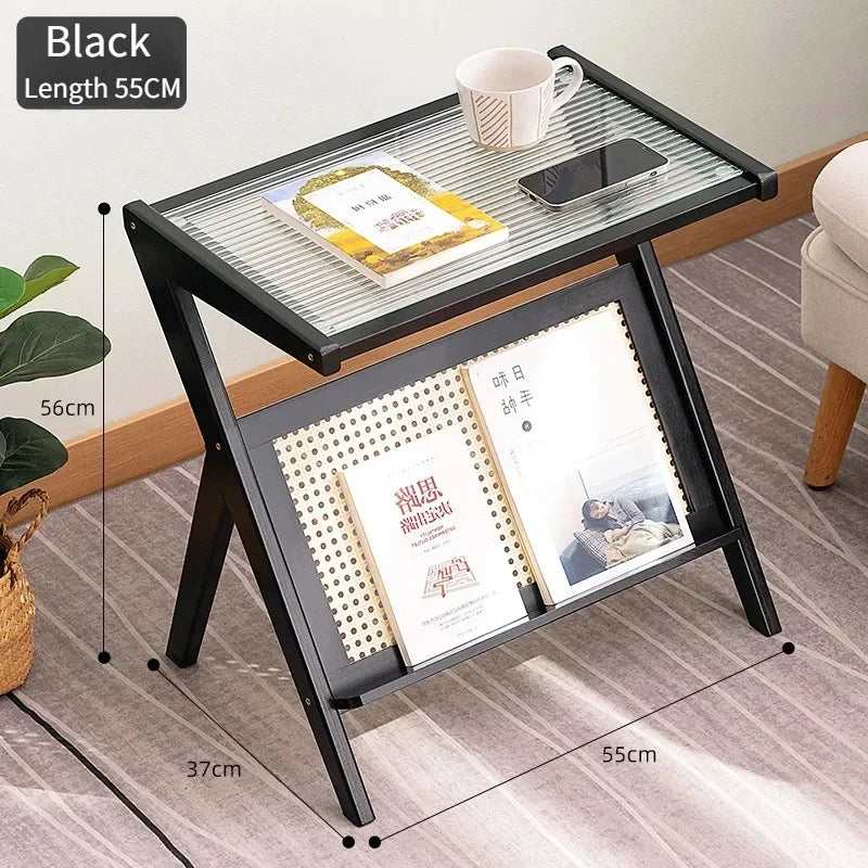 Coffee Table With Tempered Glass Top Modern Side Tables Z Shape Mobile Cabinet Lightweight Bedstand Cup Organizer Tea Side Table