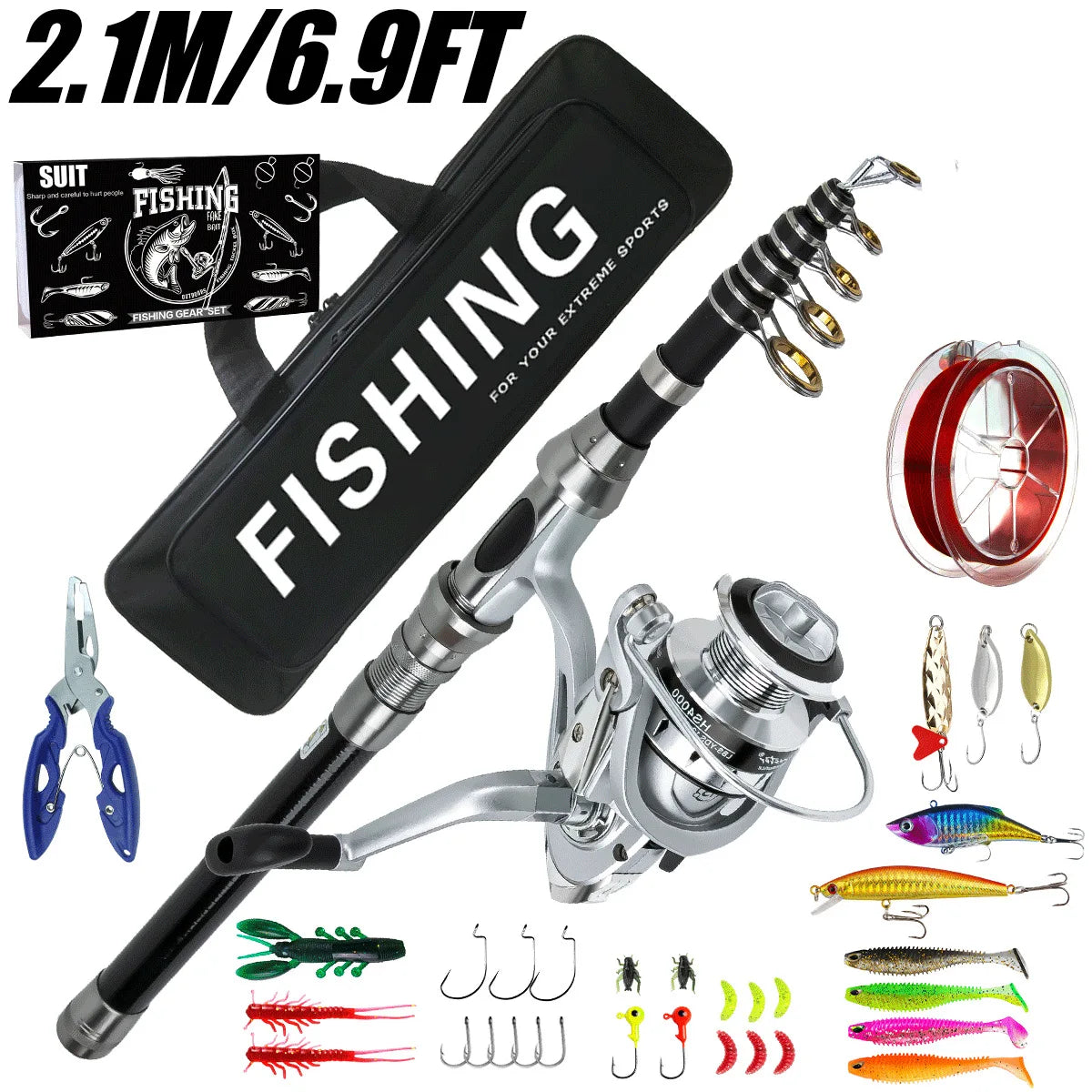 Fishing gear rod and wheel set Far throw Luya sea fishing rod and reel combination telescopic spinning rod