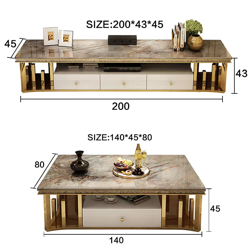 Modern Marble Coffee Table Tv Cabinet Combination Simple Modern Living Apartment Creative Rectangle Small Tea Table Sets