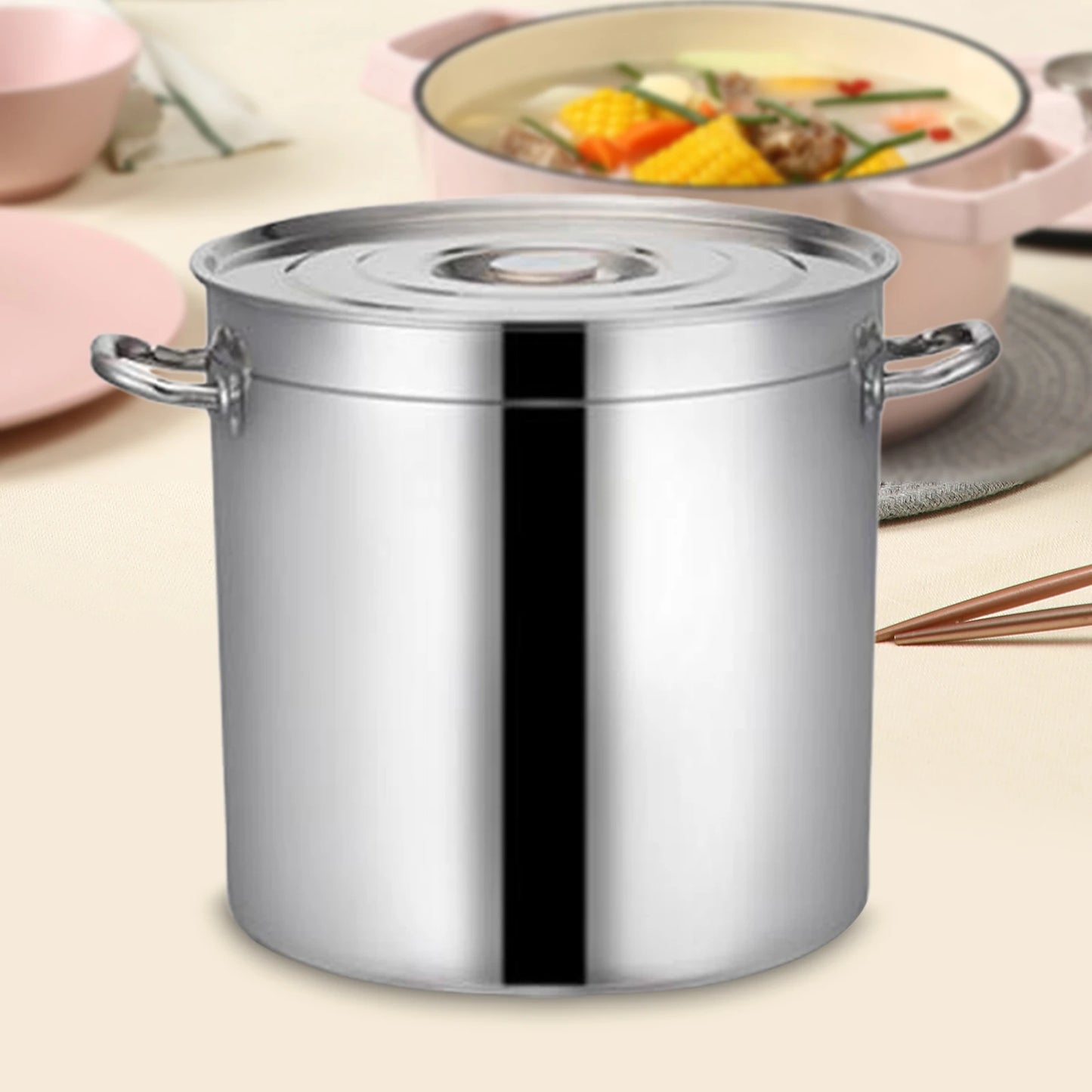 Stainless Steel Stockpot Induction Pots Oil Bucket Easy to Clean with Handle, Kitchen Soup Pot Canning Pasta Large Pot for Hotel