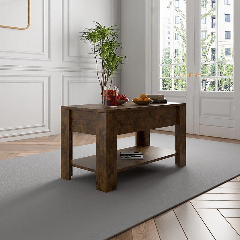 TV table and Lift Top Coffee Table with Storage , Rustic Wood Raisable Top Central Table for Living Room