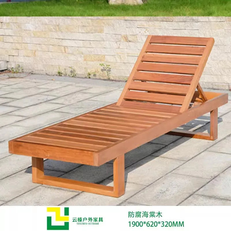 Outdoor courtyard bed outdoor solid wood lounger balcony garden villa seaside swimming pool leisure preservative wood beach chai
