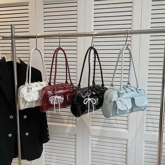 Women's Handbag with Pendant Armpit Boston Bag Fashion Cool Bowling Bags Ladies Large Capacity Shoulder Bag