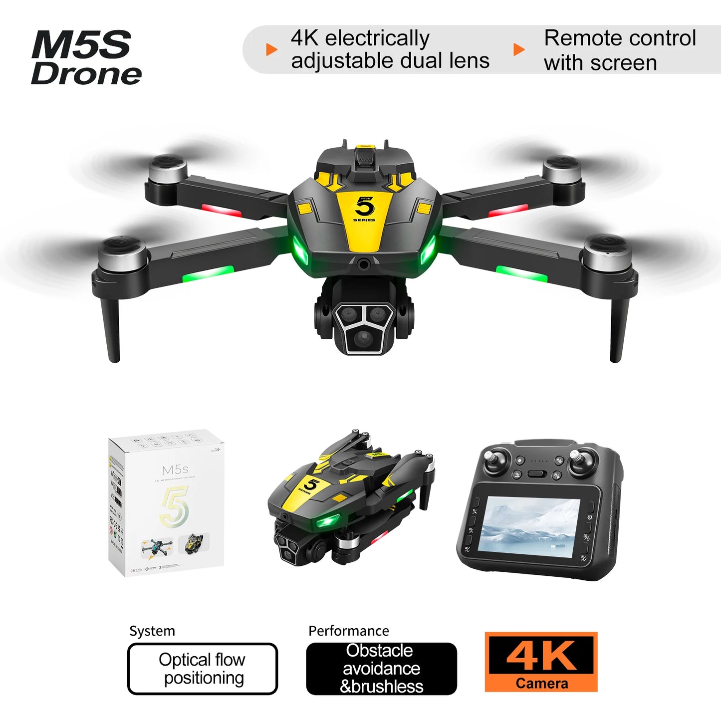 New M5s Drone Features Gradient Flowing Lights Dual Cameras Obstacle Avoidance Screen Control And Aerial Photography