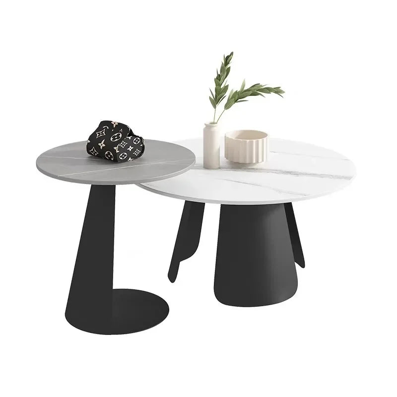 Light Luxury Modern Round Tea Coffee Tables Simple Slate Center Tables Sofa Side Tables for Living Room Home Creative Furniture