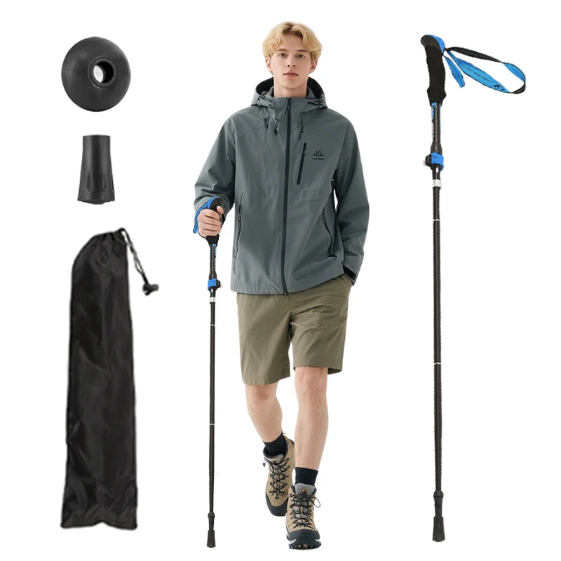 Aluminum Alloy Folding Trekking Pole Straight Handle Adjustable Outdoor Climbing Equipment Hiking Stick Trekking Pole