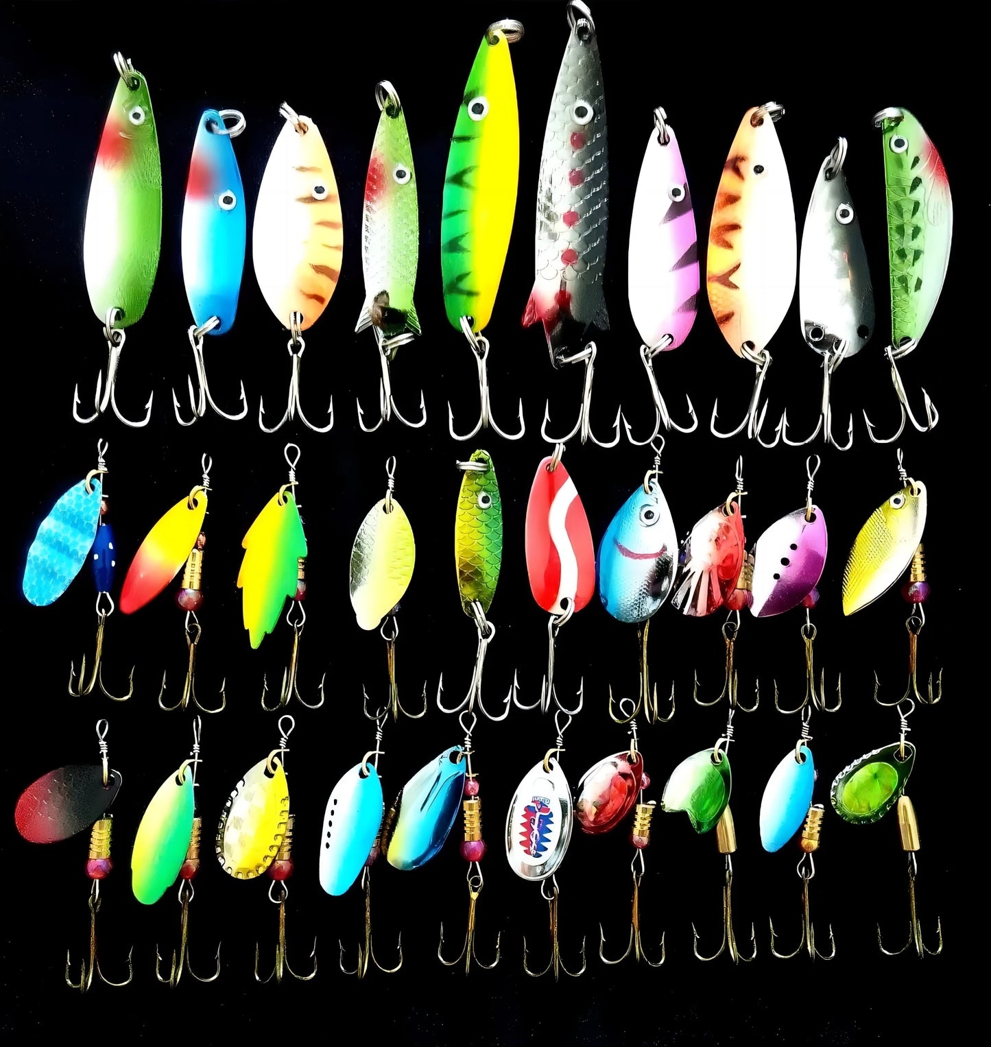 30pcs/Lot Fishing Lures Kit Spoon Spinner Set Metal Lure Artificial Bait Wobblers Bass Pike Perch Trout Freshwater Gear Tackle