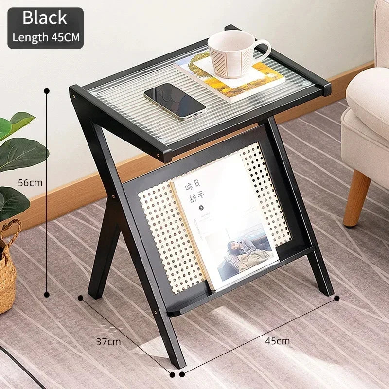 Coffee Table With Tempered Glass Top Modern Side Tables Z Shape Mobile Cabinet Lightweight Bedstand Cup Organizer Tea Side Table