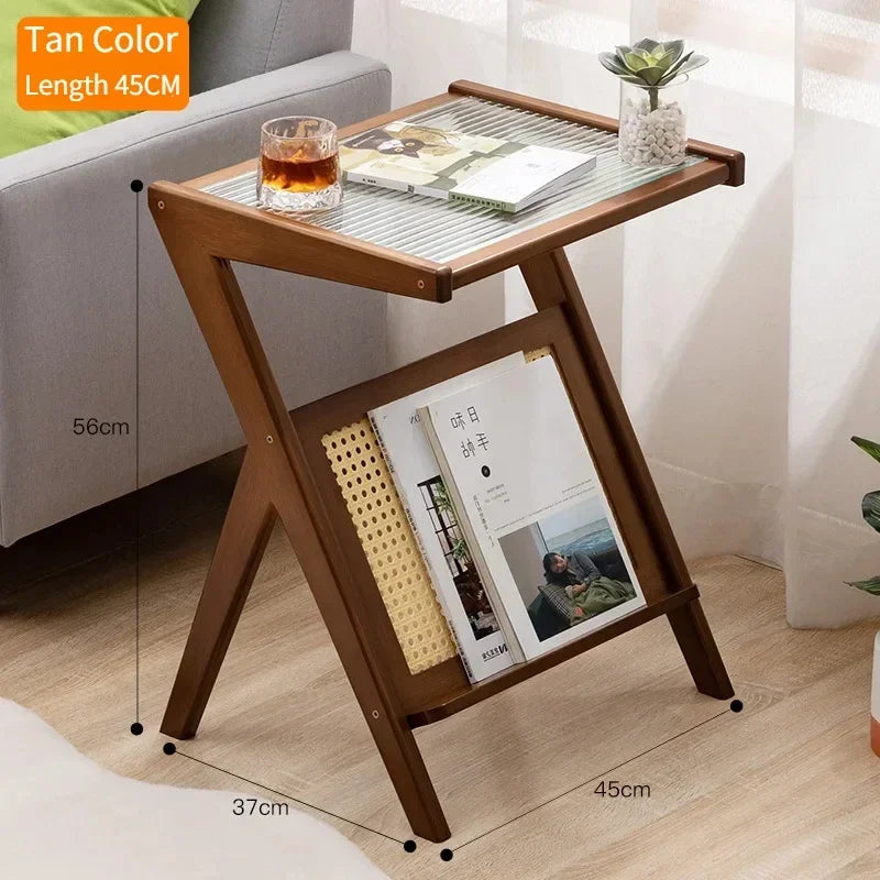 Coffee Table With Tempered Glass Top Modern Side Tables Z Shape Mobile Cabinet Lightweight Bedstand Cup Organizer Tea Side Table