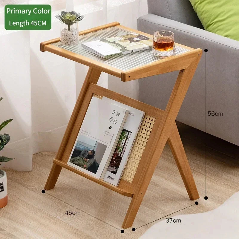 Coffee Table With Tempered Glass Top Modern Side Tables Z Shape Mobile Cabinet Lightweight Bedstand Cup Organizer Tea Side Table