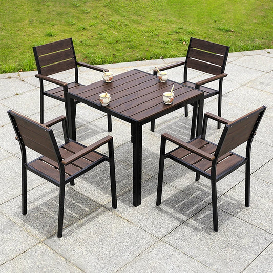 Modern Plastic Wood Outside Dining Table Aluminum Fram Garden Table Lawn Furniture Outdoor Tables For Restaurant