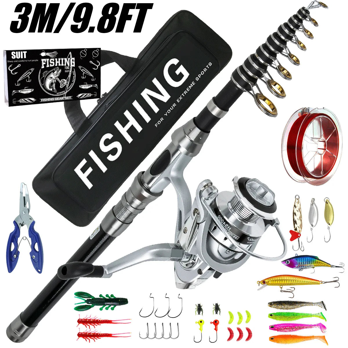Fishing gear rod and wheel set Far throw Luya sea fishing rod and reel combination telescopic spinning rod