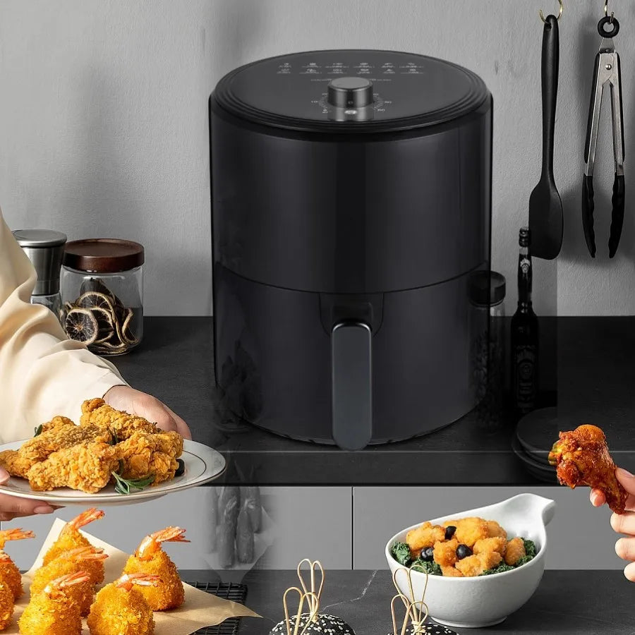 6.8L large-capacity air fryer, knob switch, food-grade non-stick coating, healthy cooking, 1-hour timer, dual-purpose for baking