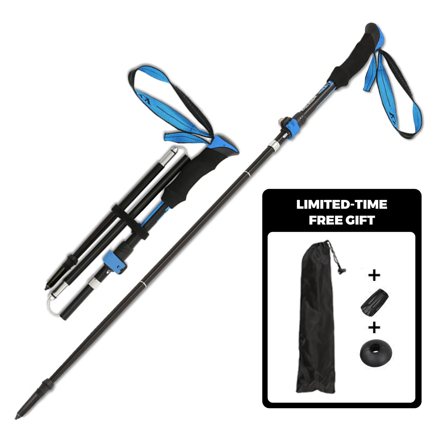 Aluminum Alloy Folding Trekking Pole Straight Handle Adjustable Outdoor Climbing Equipment Hiking Stick Trekking Pole