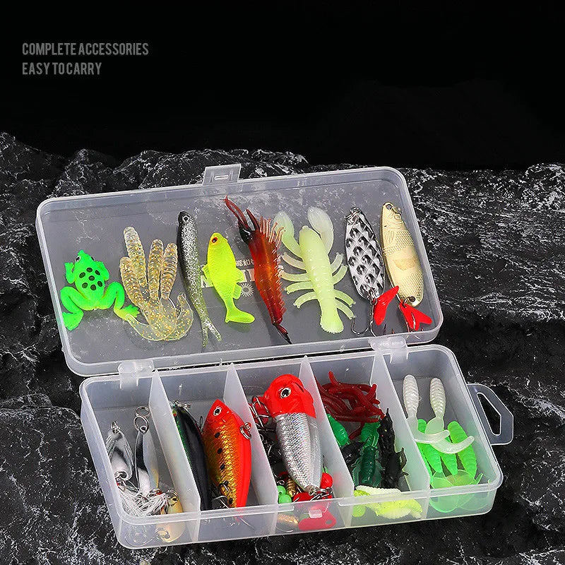 Fishing Lure Kit 78 Pieces Complete Set Minnow VIB Metal Artificial Lures Spoons Soft Bait Jig Head Worm Hook