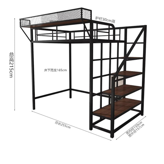 Nordic wrought iron elevated bed space-saving loft duplex second floor suspended bed small apartment bed under table single doub