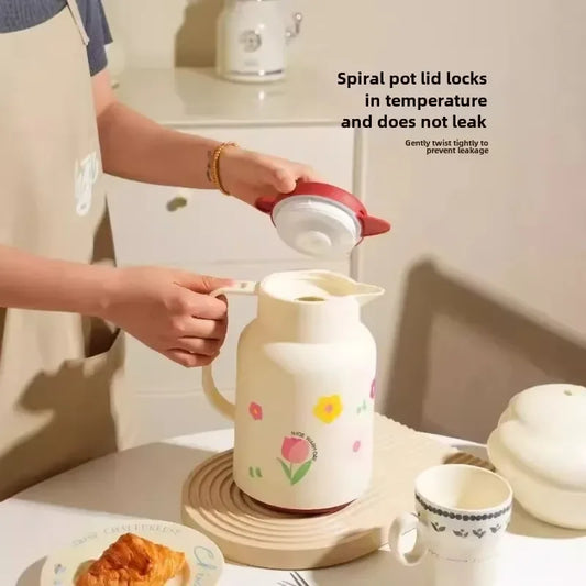 Home 1L Tulip Insulated Pot Large Capacity Warm Water Bottle Dormitory Insulated Bottle Coffee Pot Glass Inner Pot Water Bottle