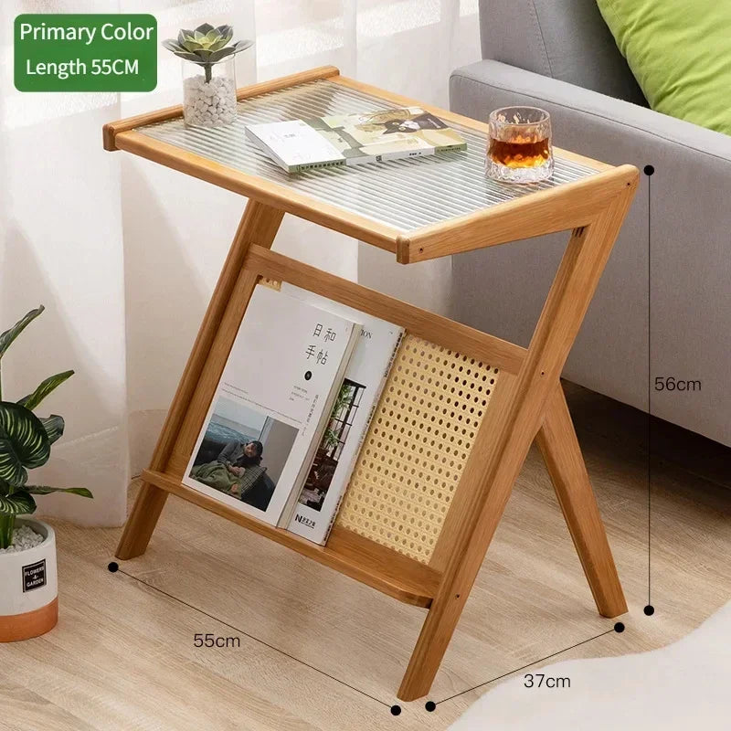 Coffee Table With Tempered Glass Top Modern Side Tables Z Shape Mobile Cabinet Lightweight Bedstand Cup Organizer Tea Side Table