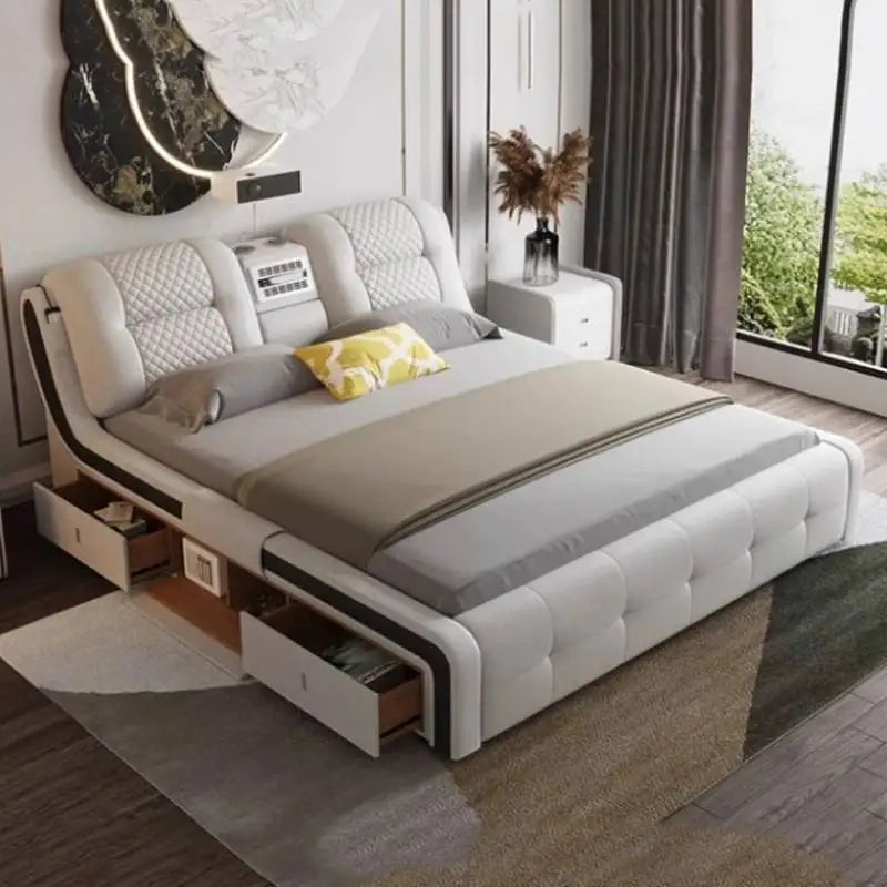 King Aesthetic Unique Double Bed Frame Master Frames Modern Twin Double Bed Frame Wood Multifunctional Cama Casal Home Furniture