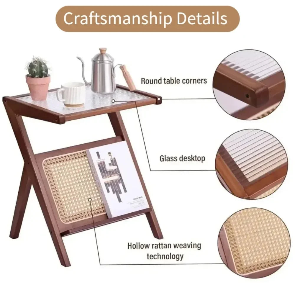 Coffee Table With Tempered Glass Top Modern Side Tables Z Shape Mobile Cabinet Lightweight Bedstand Cup Organizer Tea Side Table