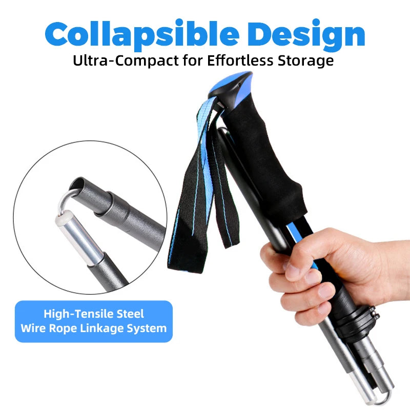 Aluminum Alloy Folding Trekking Pole Straight Handle Adjustable Outdoor Climbing Equipment Hiking Stick Trekking Pole