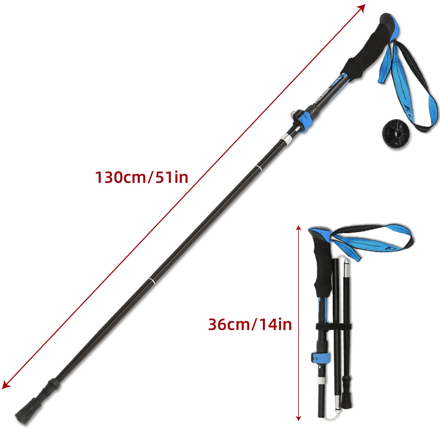 Aluminum Alloy Folding Trekking Pole Straight Handle Adjustable Outdoor Climbing Equipment Hiking Stick Trekking Pole