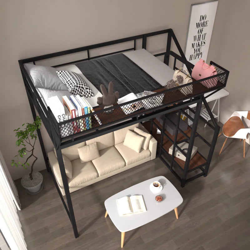 Nordic wrought iron elevated bed space-saving loft duplex second floor suspended bed small apartment bed under table single doub